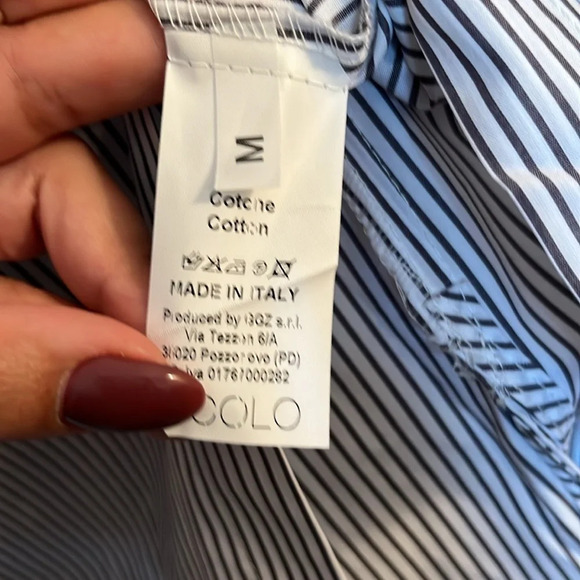 ❤️Vicolo button up women’s M Made in Italy pinstripes statement lace collar - Picture 5 of 6